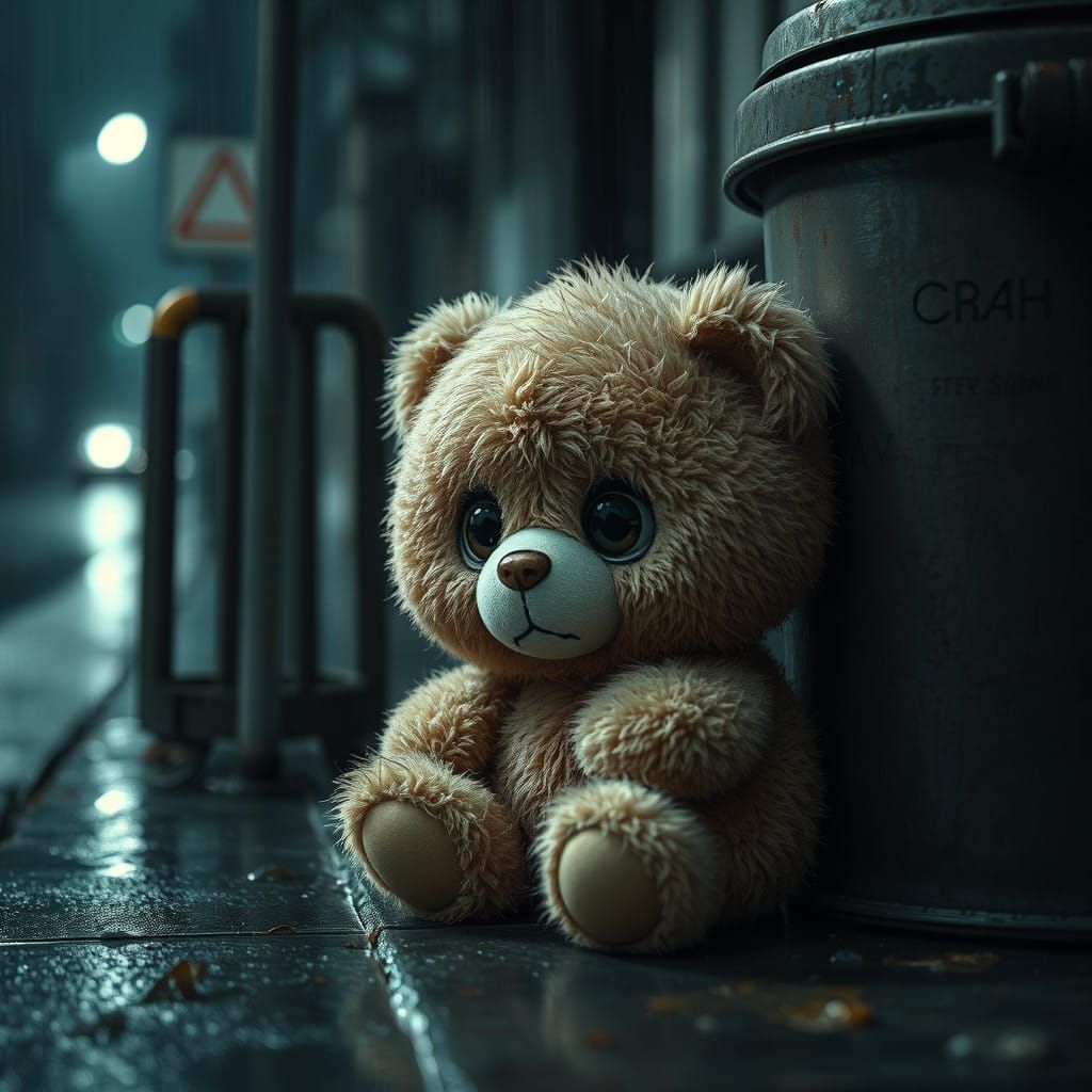 Lonely Teddybear by Rainy Street Garbage