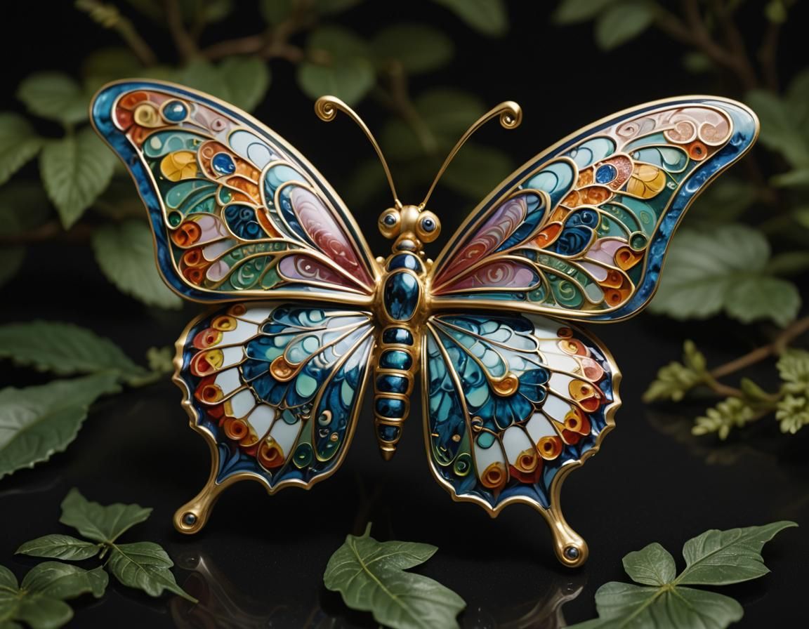 Enameled Glass Butterfly Figurine in Pop Surrealist Style