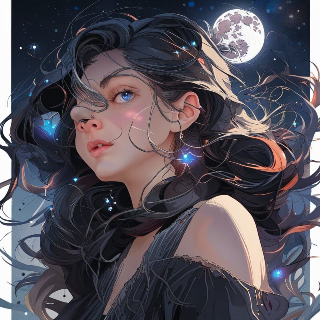 Hyperrealistic Full Moon on Starry Night