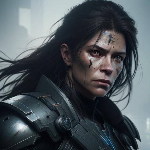 Futuristic Warrior Portrait in Digital Art Style