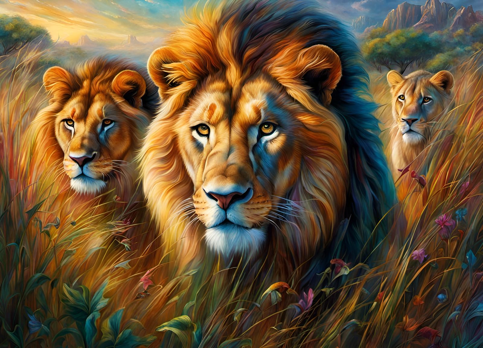 Lions Stalking their Prey