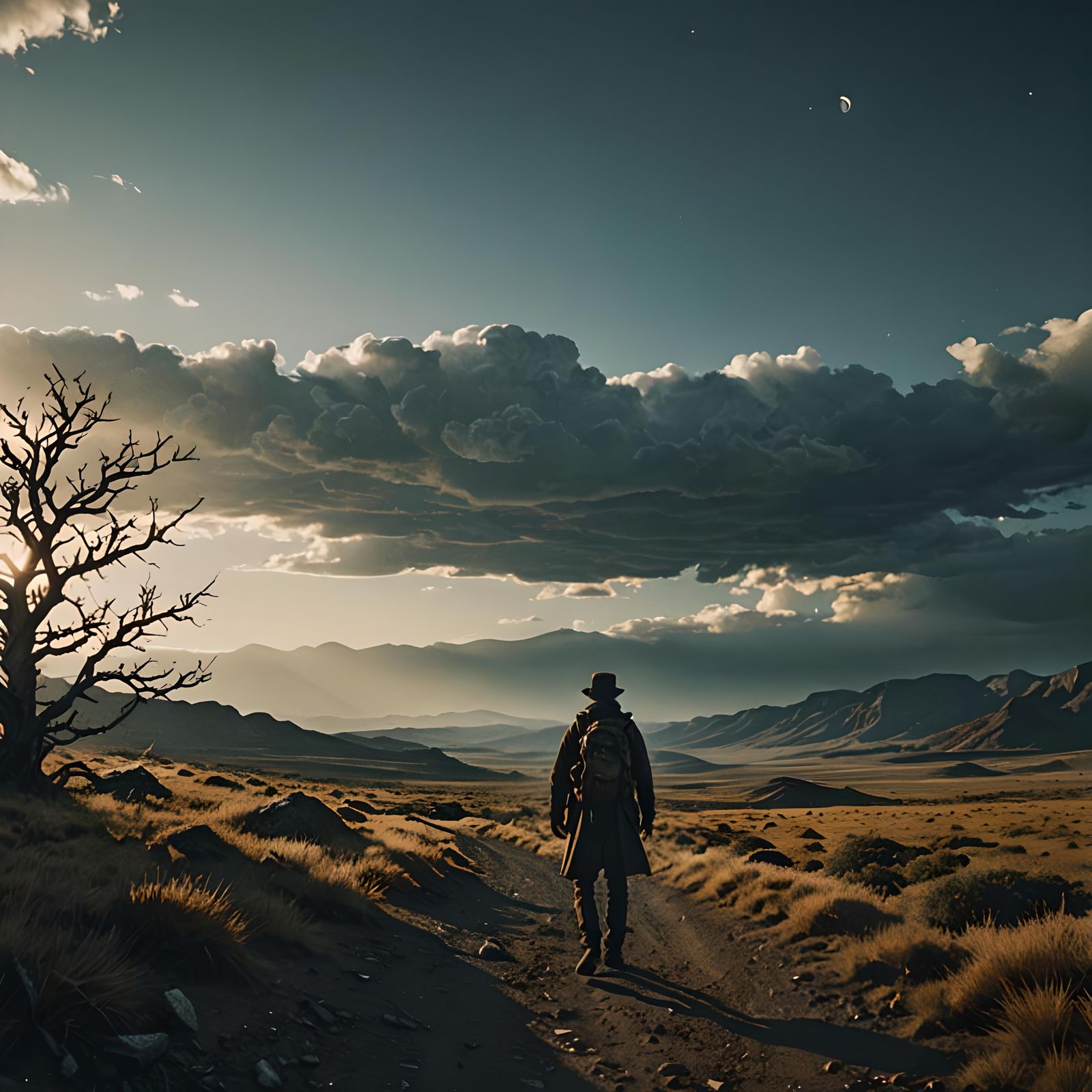 Cinematic Wanderer in Wasteland Film Still