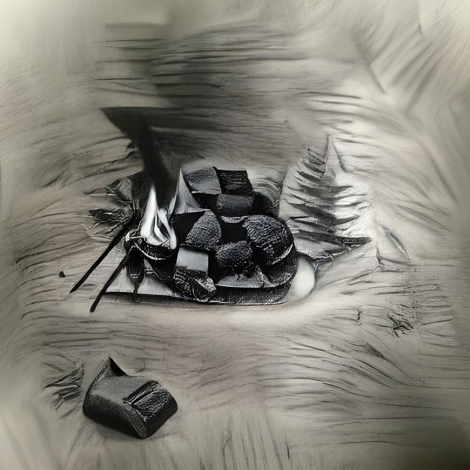 Detailed Charcoal Drawing of Campfire S'mores