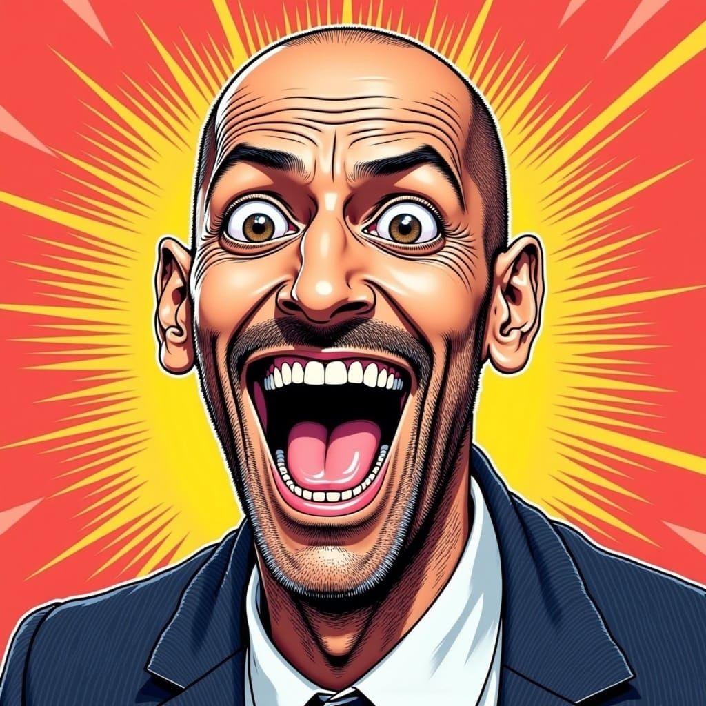 Laughing Bald Man in Pop Art Vector Style