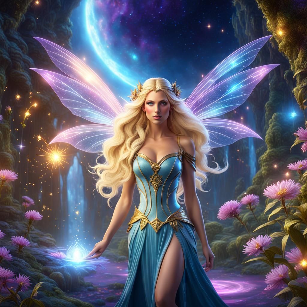 Blond Fairy in Magical Kingdom, Dark Fantasy Concept Art