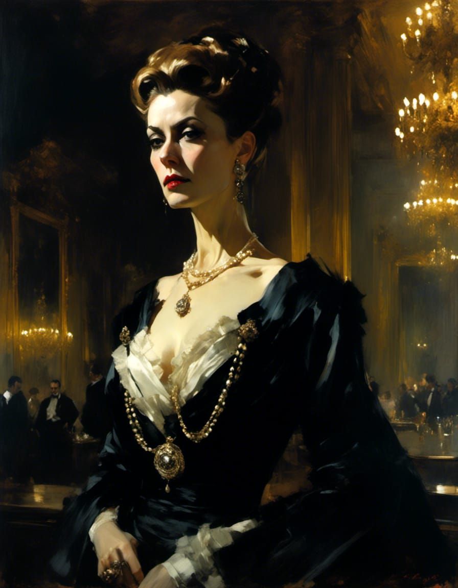 Sinister Empress in Ballroom: Chiaroscuro Portrait