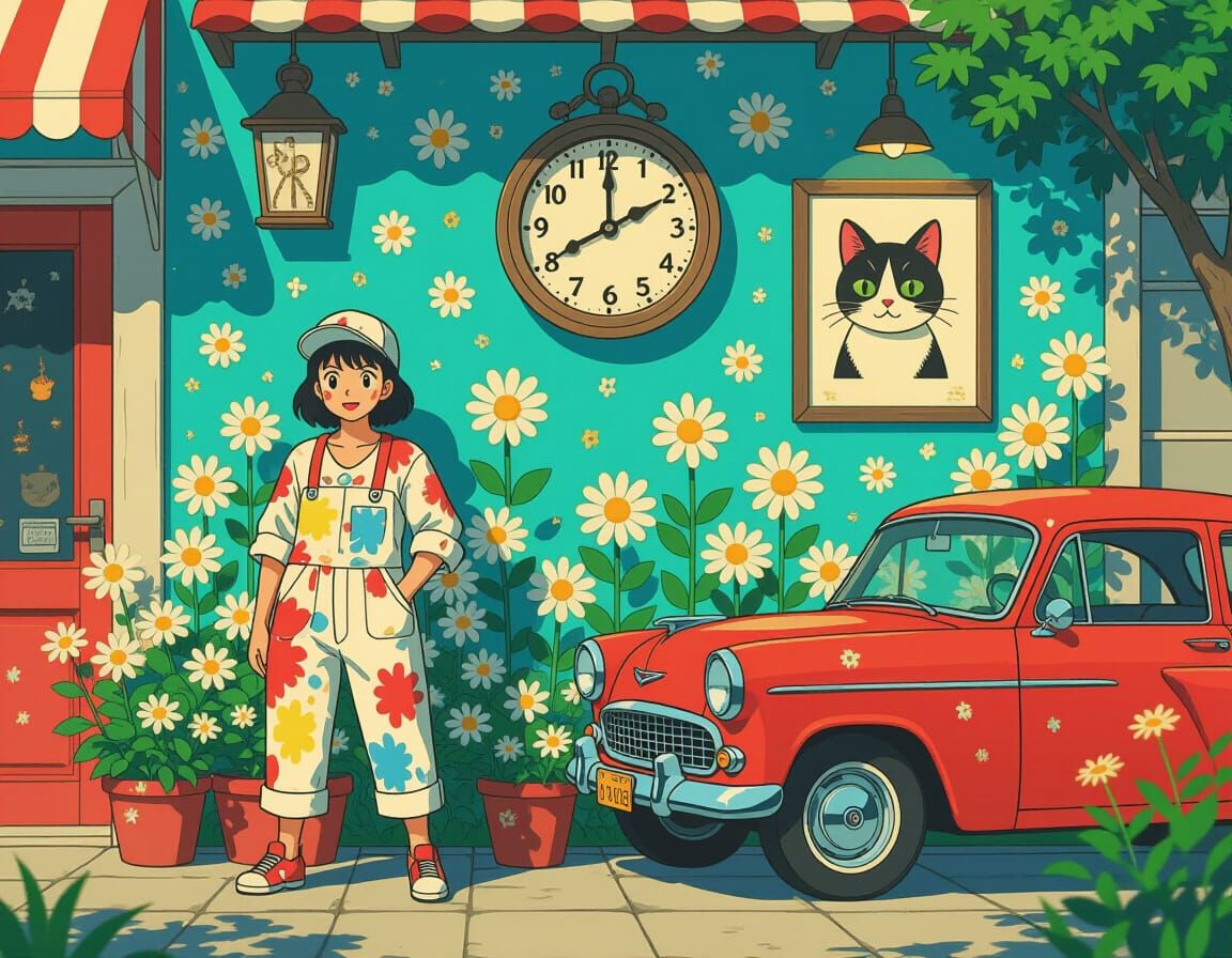 Playful Urban Character Scene with Vintage Charm