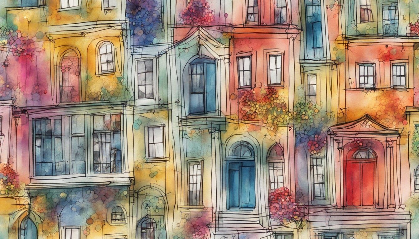 Vibrant Christmas Townhouses with Whimsical Facades and Text...