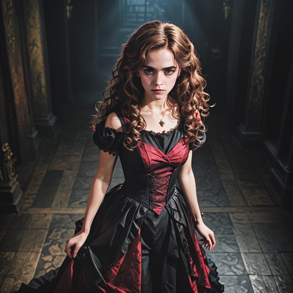 Gothic Anime Portrait of Woman in Red Dress