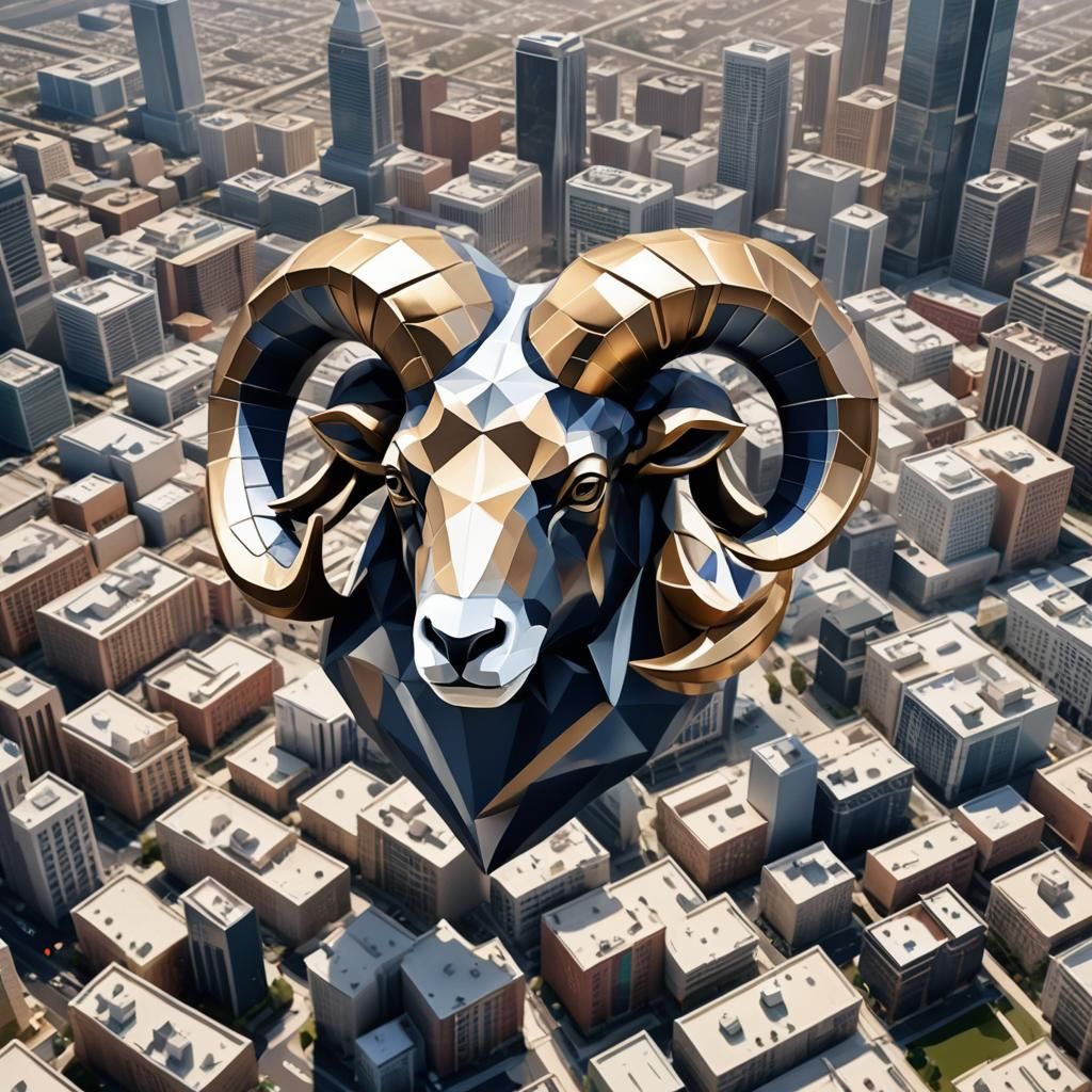 Low-Poly LA Rams Logo with Metallic Sheen