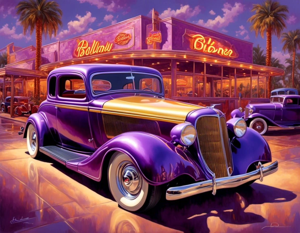 Purple and Gold 1933 Hotrod Airbrush Art