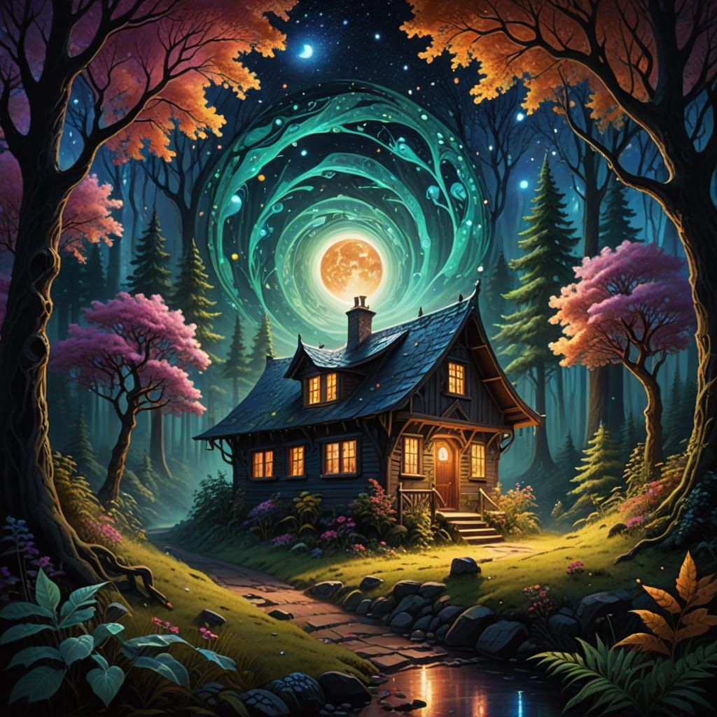 Surreal Gypsy Cottage in Mystical Dark Forest