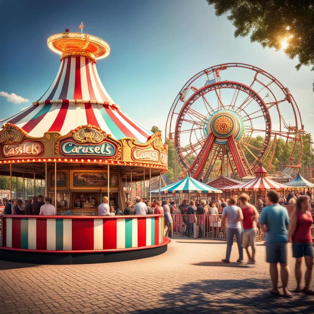 Hyperrealistic Fairground Scene with Rollercoaster in 8K