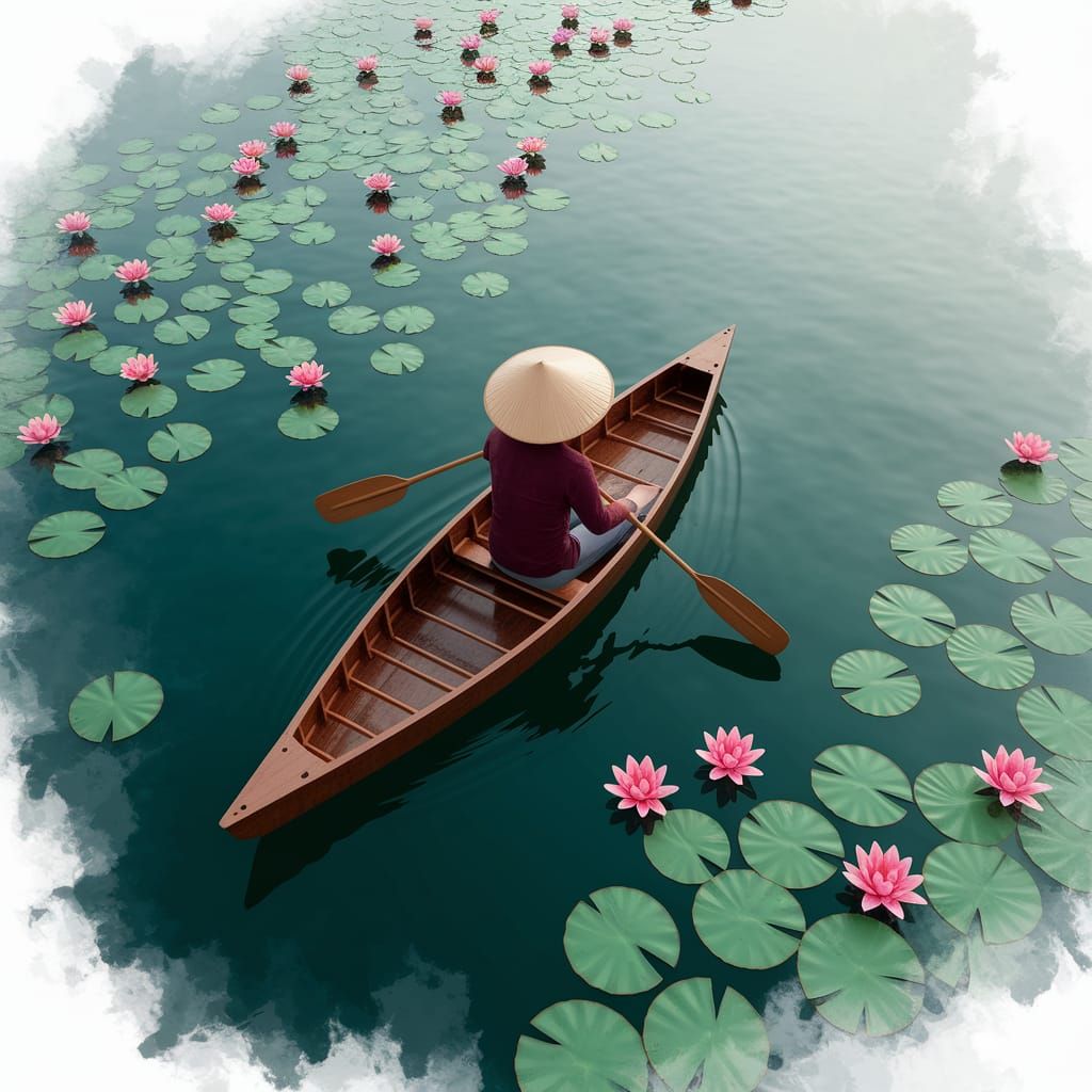 Serene Canoe Scene in Watercolor Style