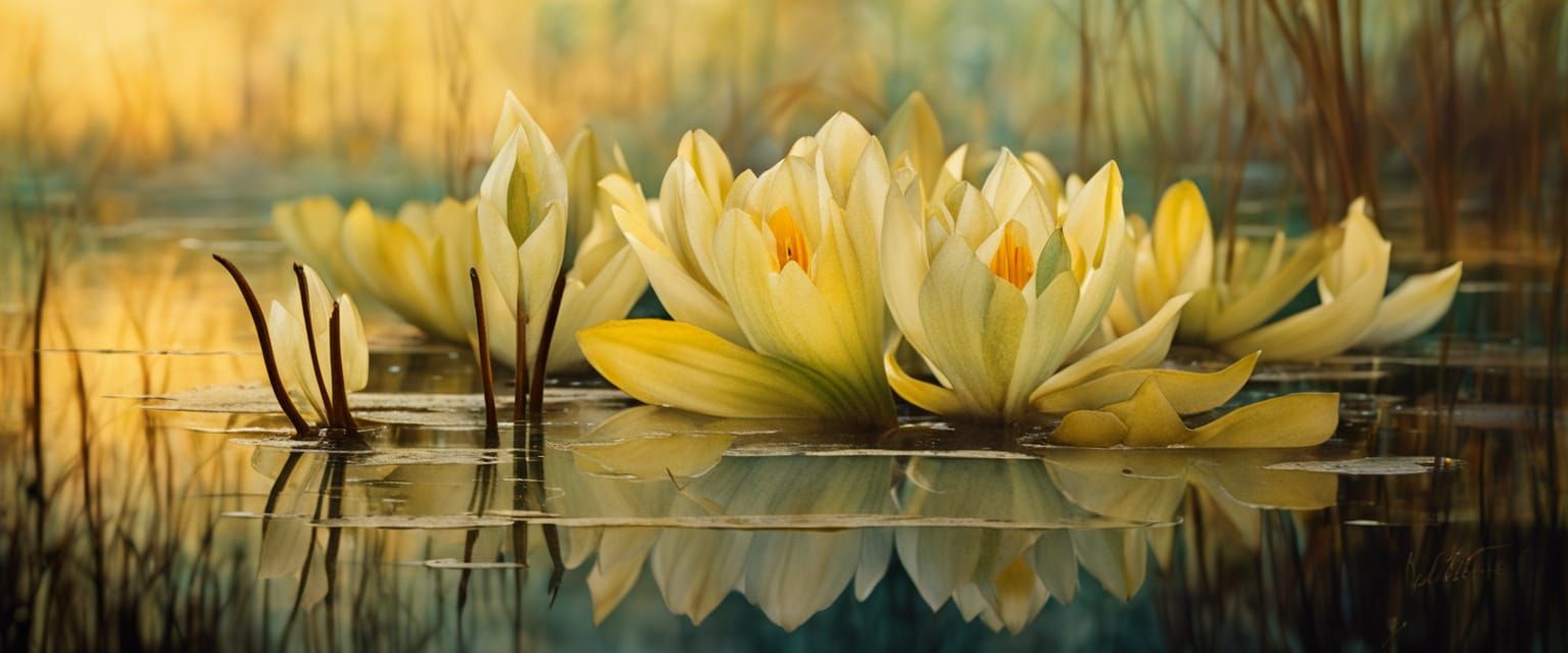 Vibrant Pale Yellow Bullhead Lily in a Marsh Landscape