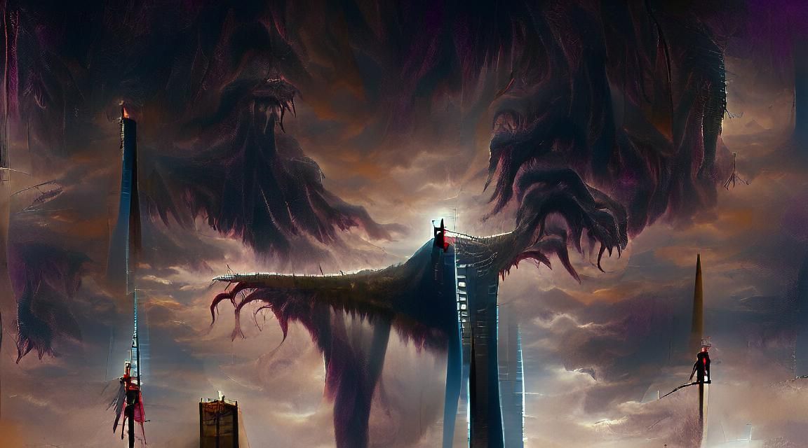 Sinister Towering Structure in Dark Fantasy Style