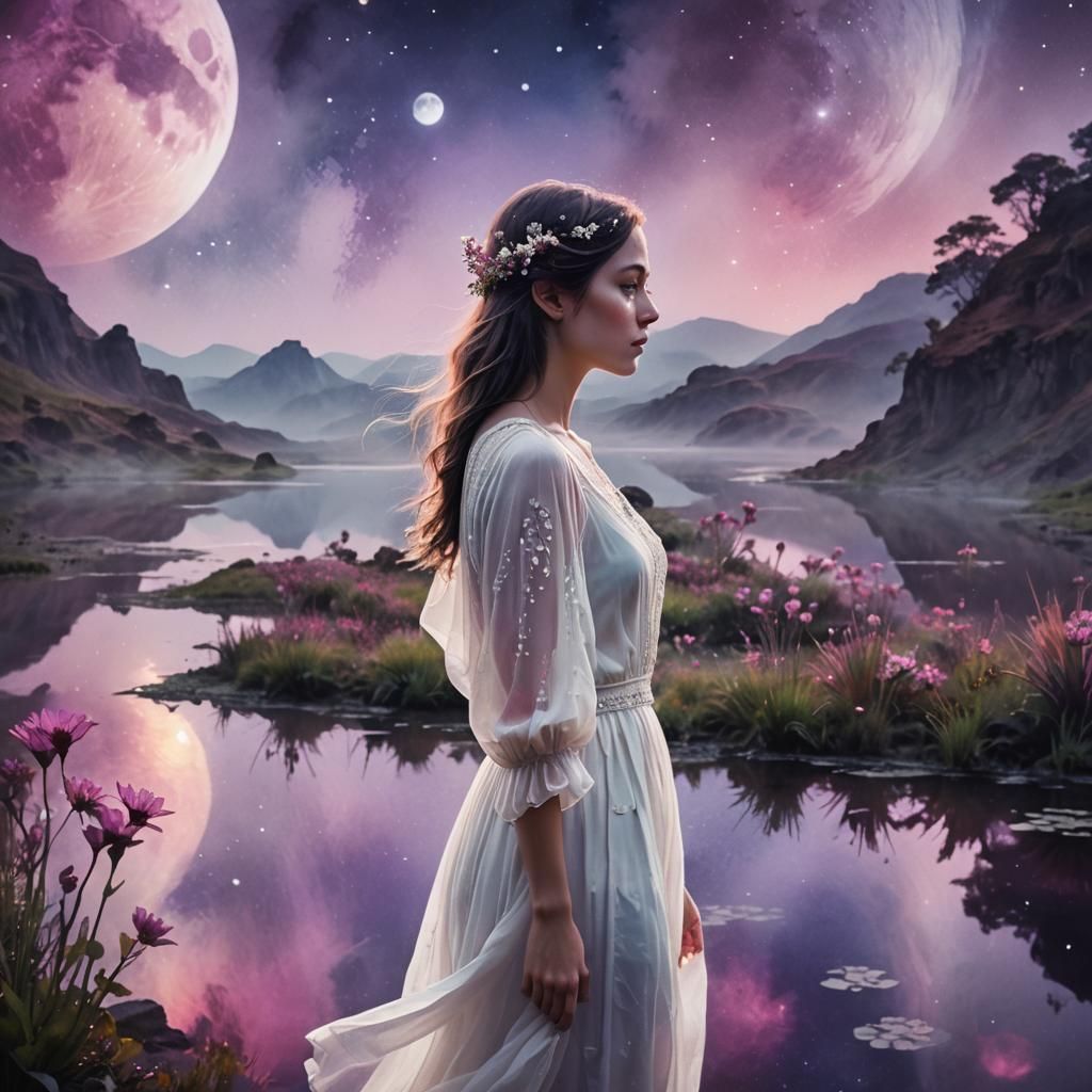 Ethereal Double Exposure Portrait in Alien Landscape