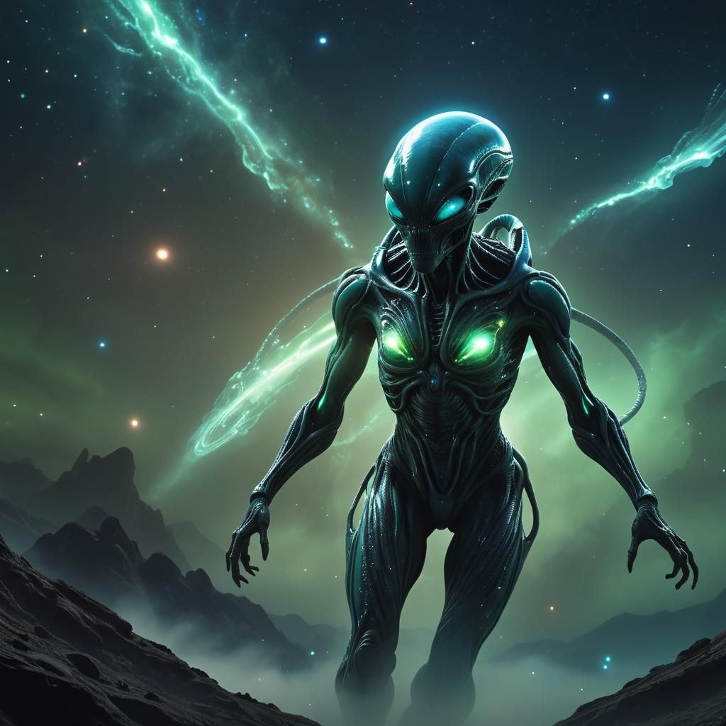 Alien Flight Across a Sci-Fi Sky