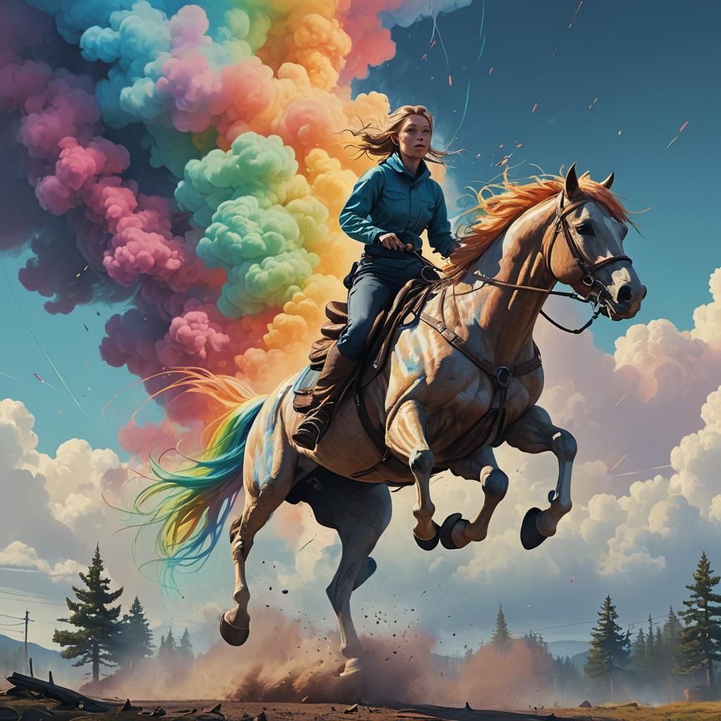 Girl Rides Horse Through Fantasy Landscape