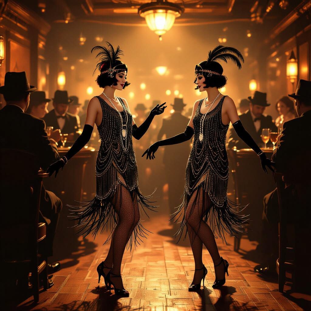Jazz Age Flapper Girls Dance in Speakeasy