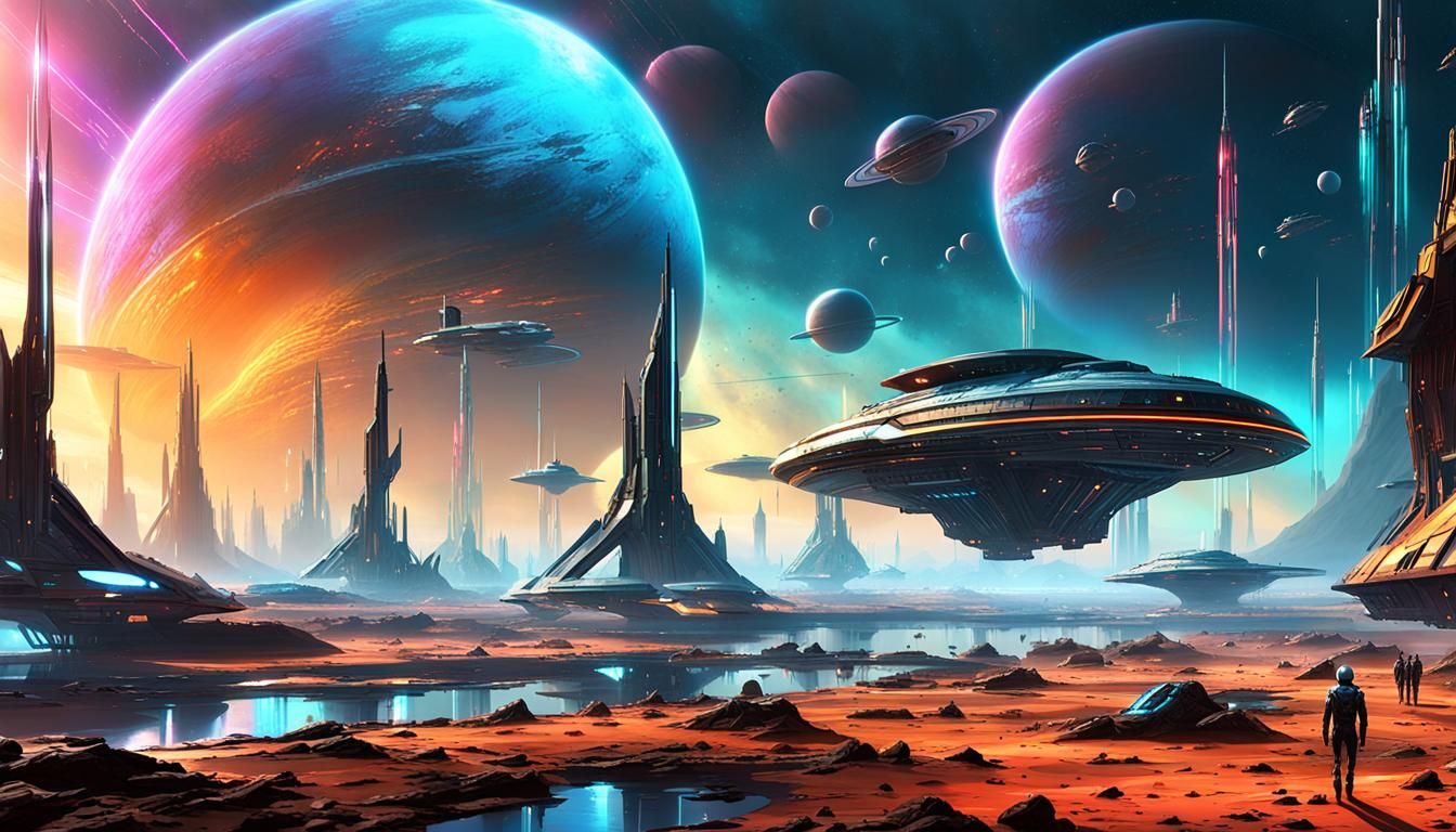 Alien Planet: Spaceships in a Neon Sci-Fi City