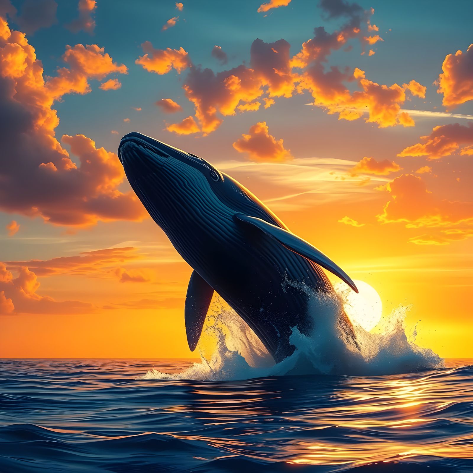 Sunset Whale Breach: Fantastical Digital Art