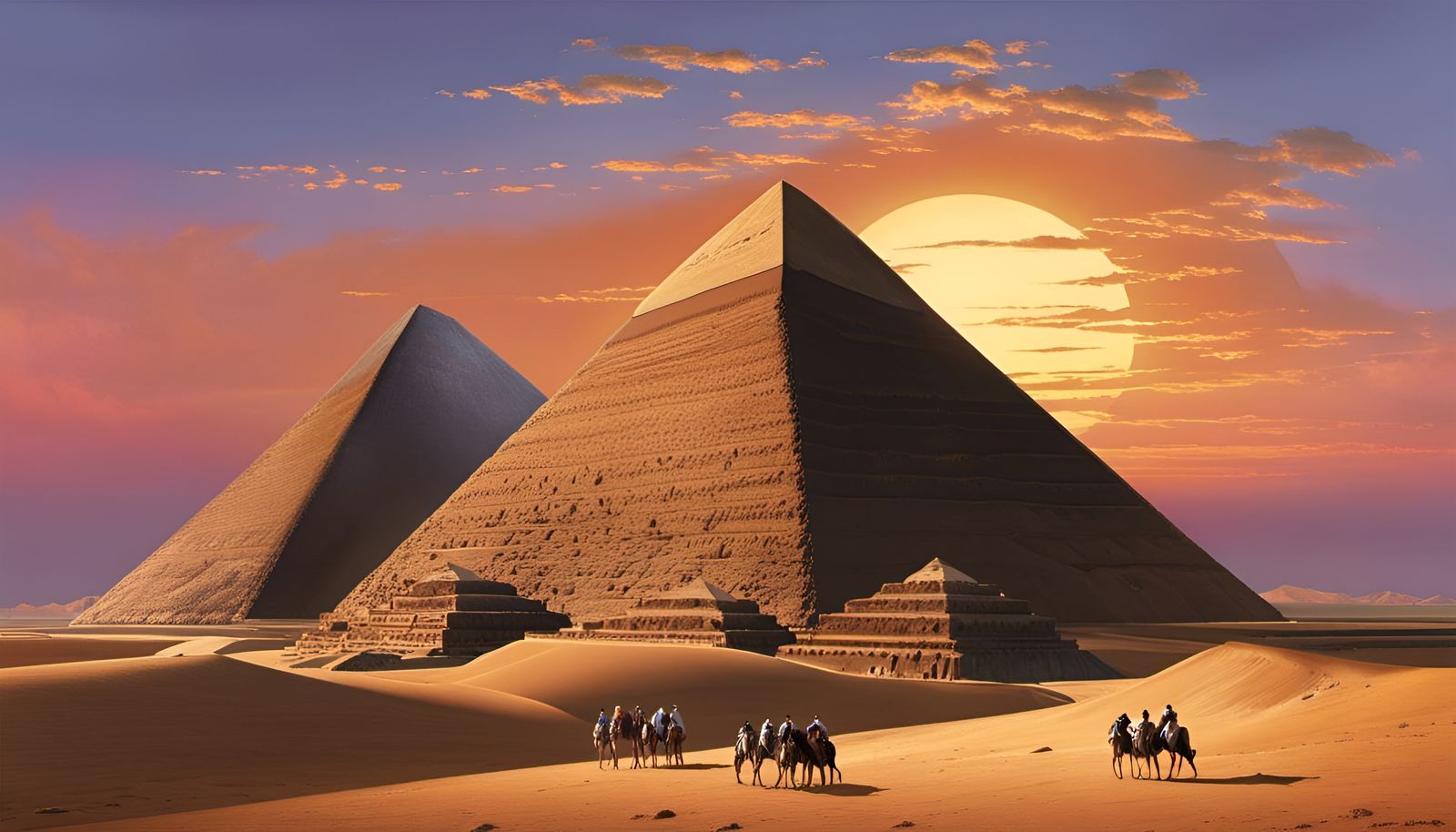 Egyptian Sunset at Giza with Pyramids and Sphinx