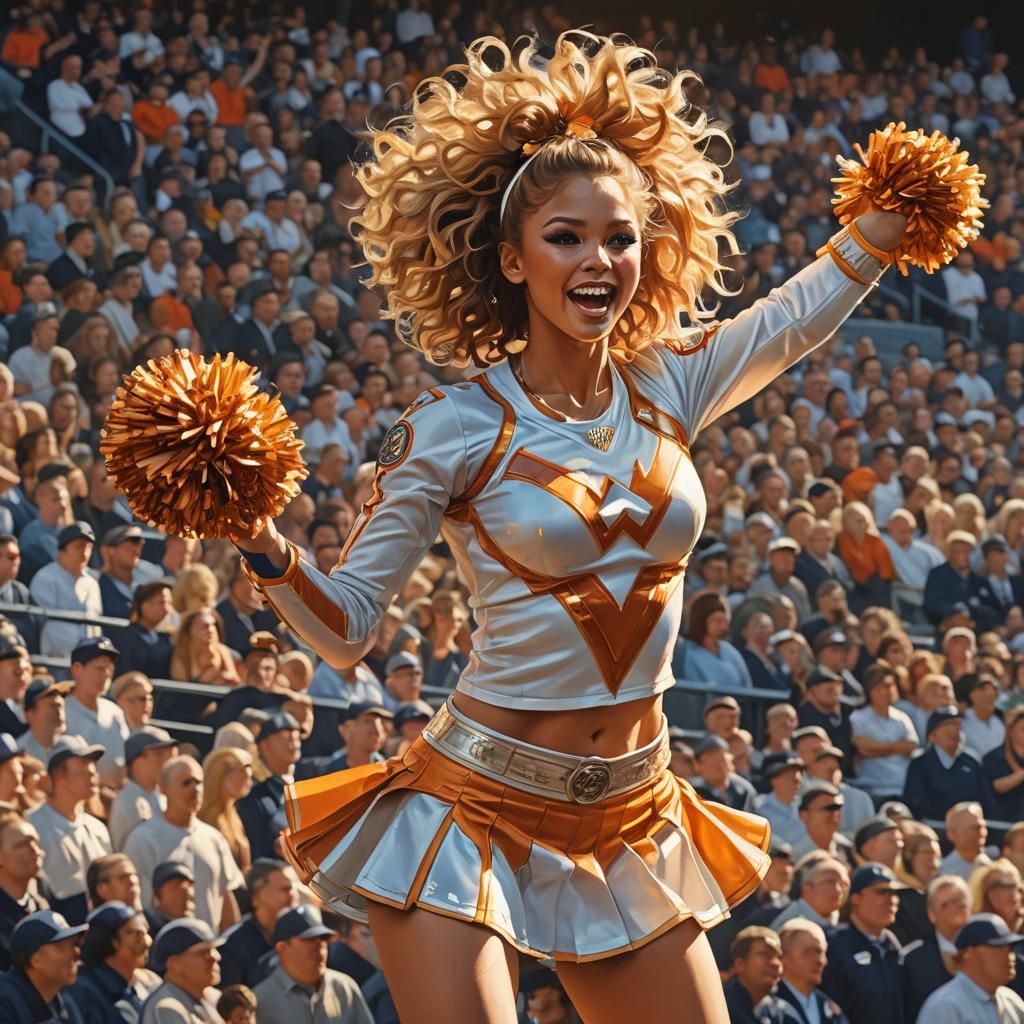 New York Yankee cheerleaders entertaining a baseball crowd in the Yankee Stadium