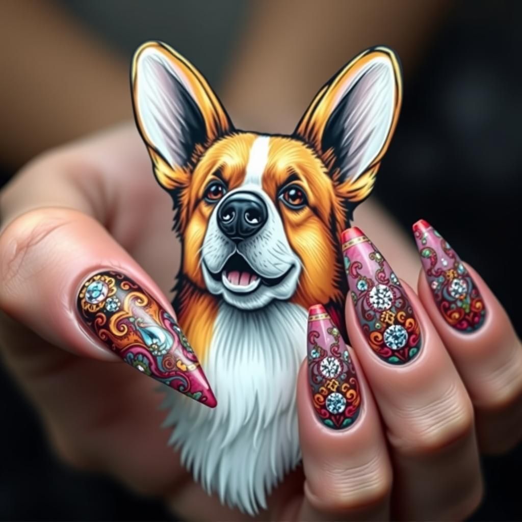 Corgi Nail Art in a Whimsical Style