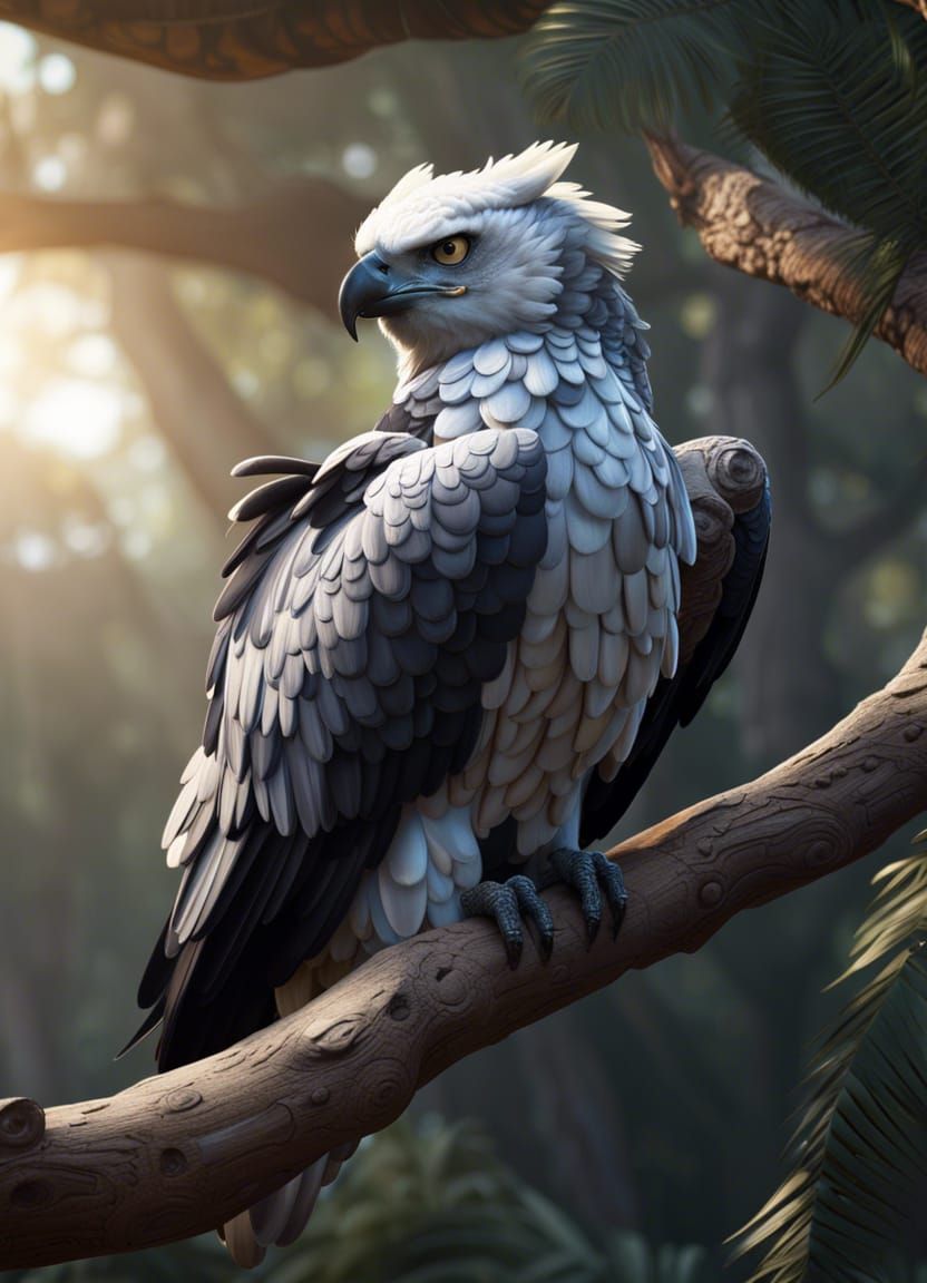 Majestic Harpy Eagle Spreading Wings: Hyperrealistic Art
