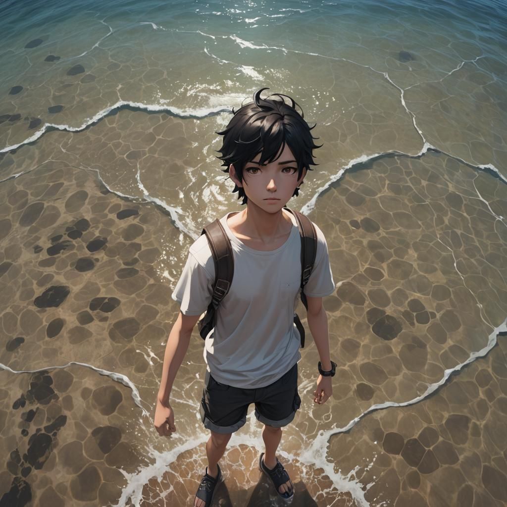 Tween Boy on Island, 3D Anime Art