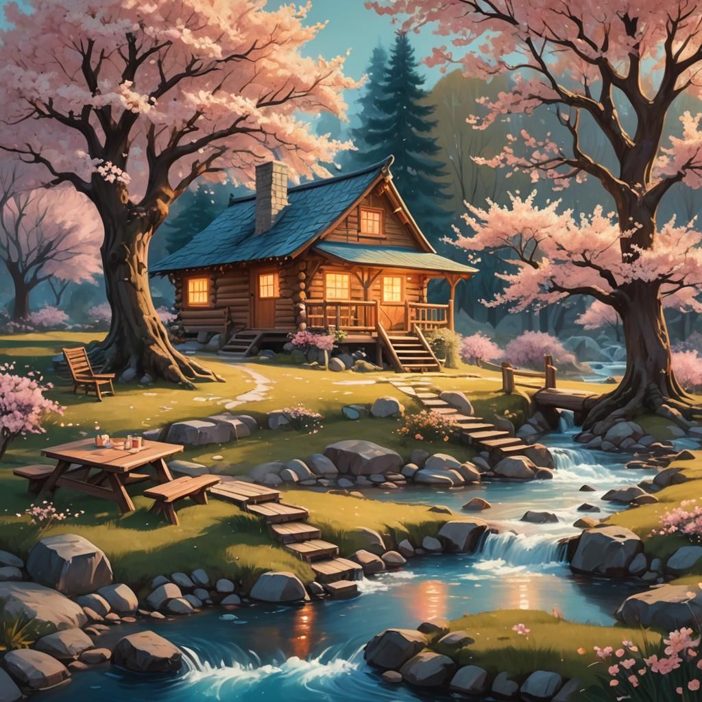 Whimsical Log Cabin Getaway at Golden Hour