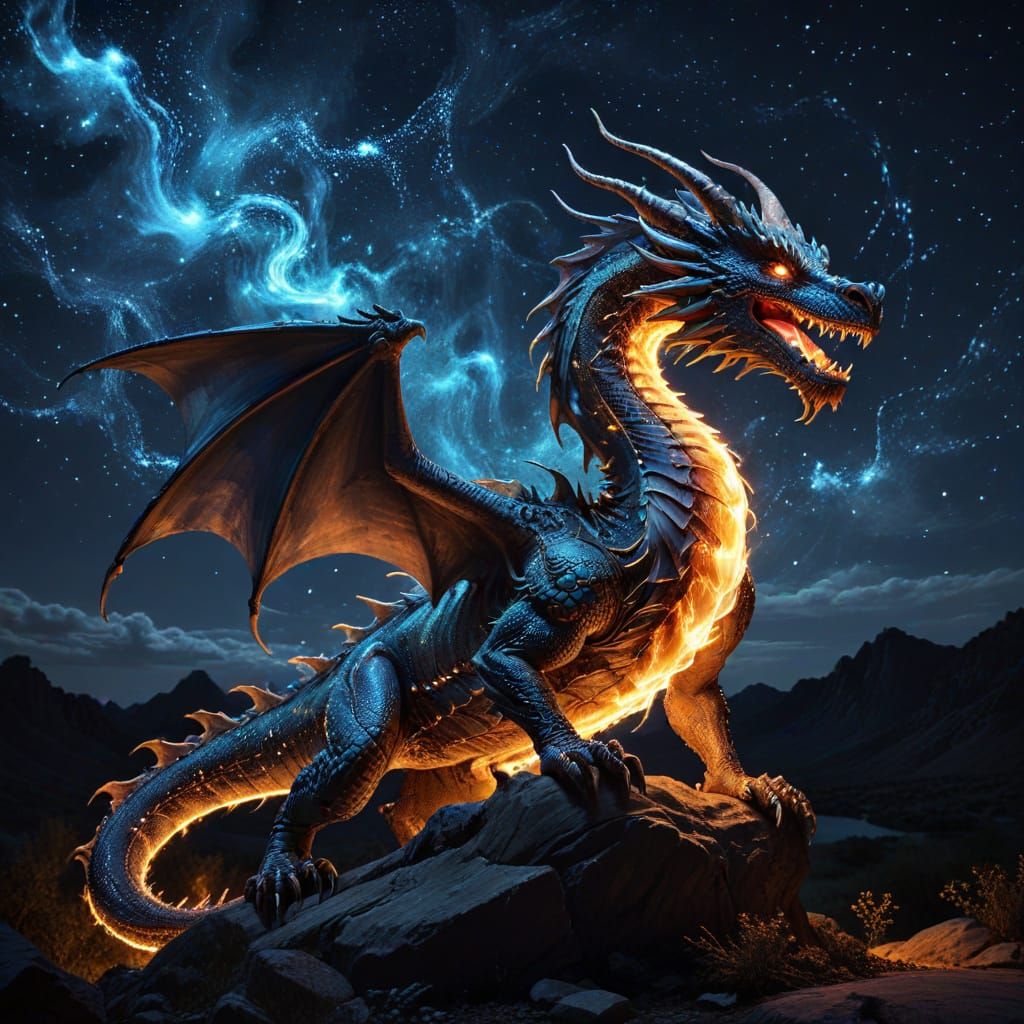 Ethereal Dragon Illuminated by Cosmic Lights
