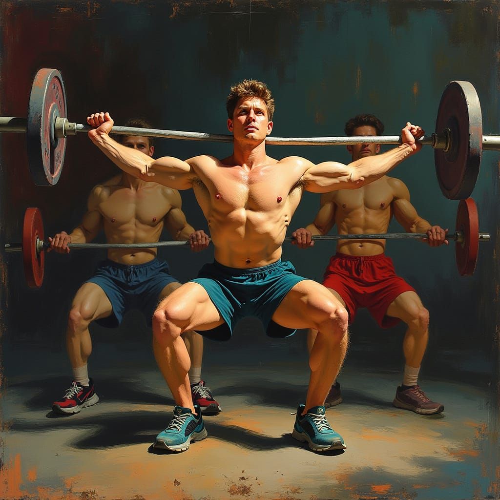 Men Doing Squats: Expressive Art Style