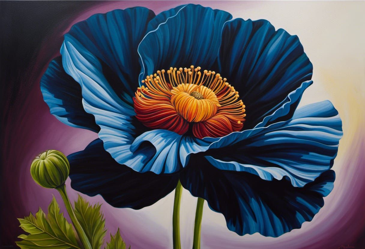 Dark Poppy, Heavy Impasto Painting