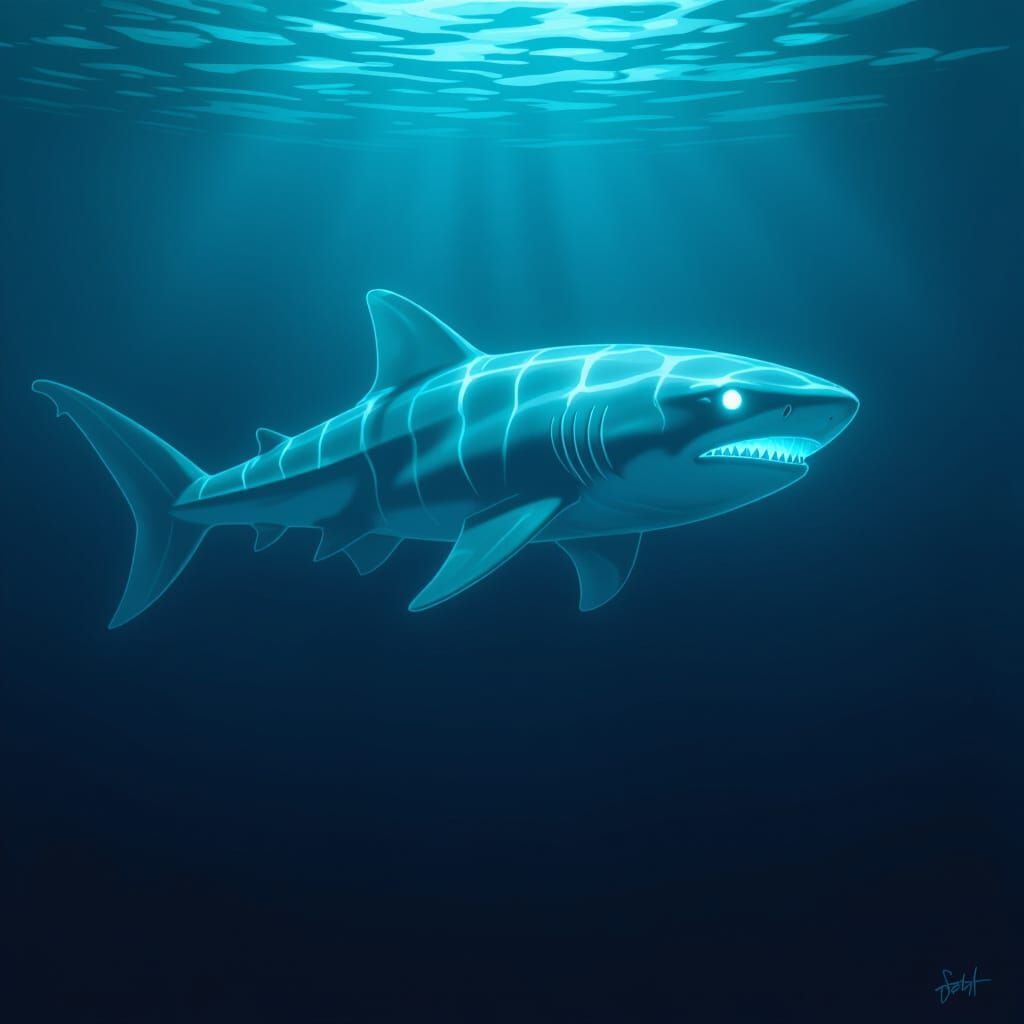 Ethereal Ghost Shark in Dark Depths