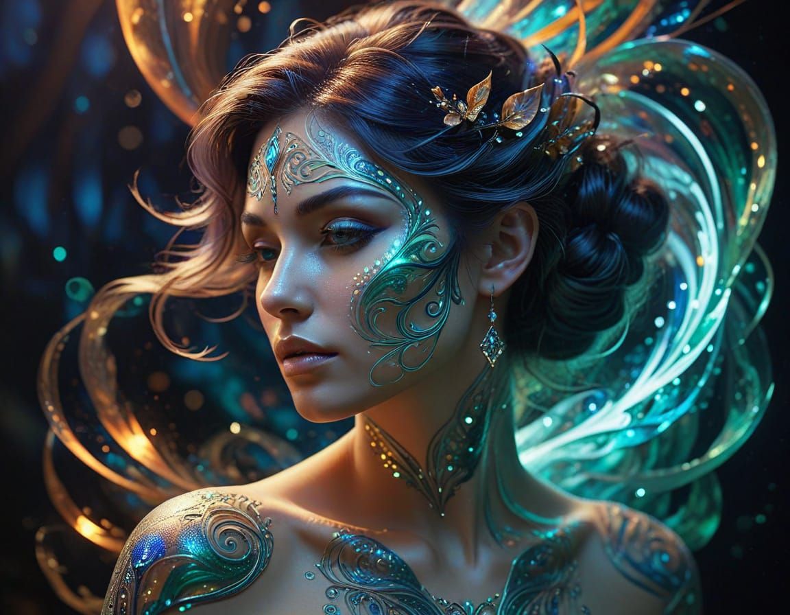 Ethereal Mystic with Glowing Tattoo