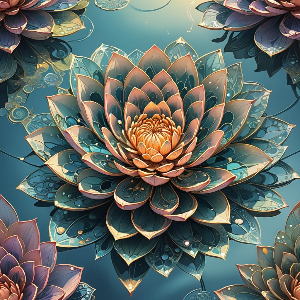 Glowing Fractal Lotus Flower in Shimmering Pool