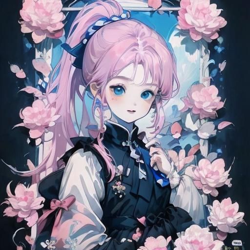 Chibi Anime Girl with Pink Hair, Detailed Digital Art