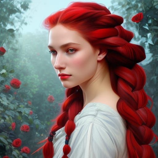 Rose Field Portrait: Braided Beauty in Hyperdetailed Art