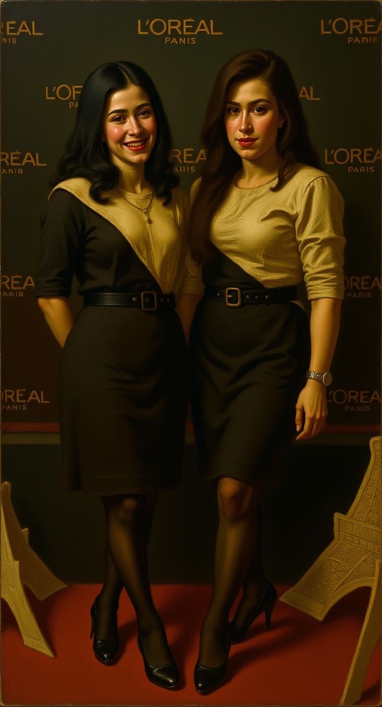 Baroque Painting of Two Women in Black Pantyhose