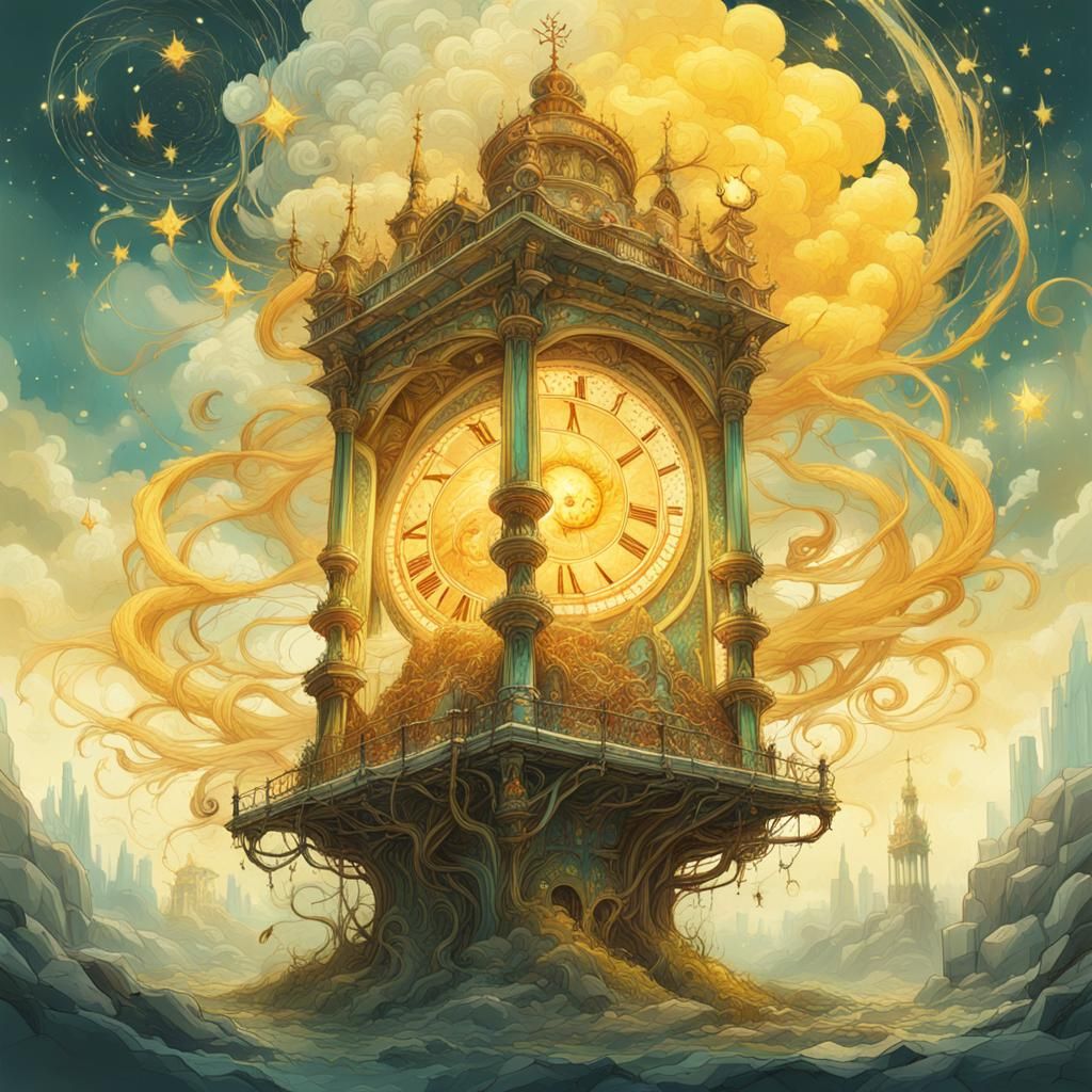 Surreal Hourglasses and Nebula in Digital Painting