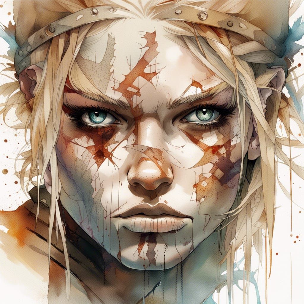 Barbarian Girl with Scar in Digital Illustration