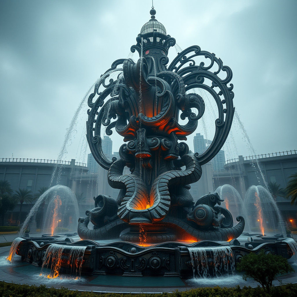 Majestic Unconventional Water Fountain Sculpture in HDR