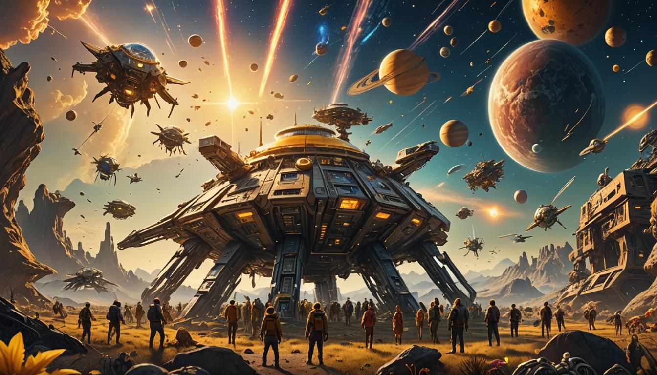 Harmonious Sci-Fi World with Yellow Star, Digital Matte Pain...