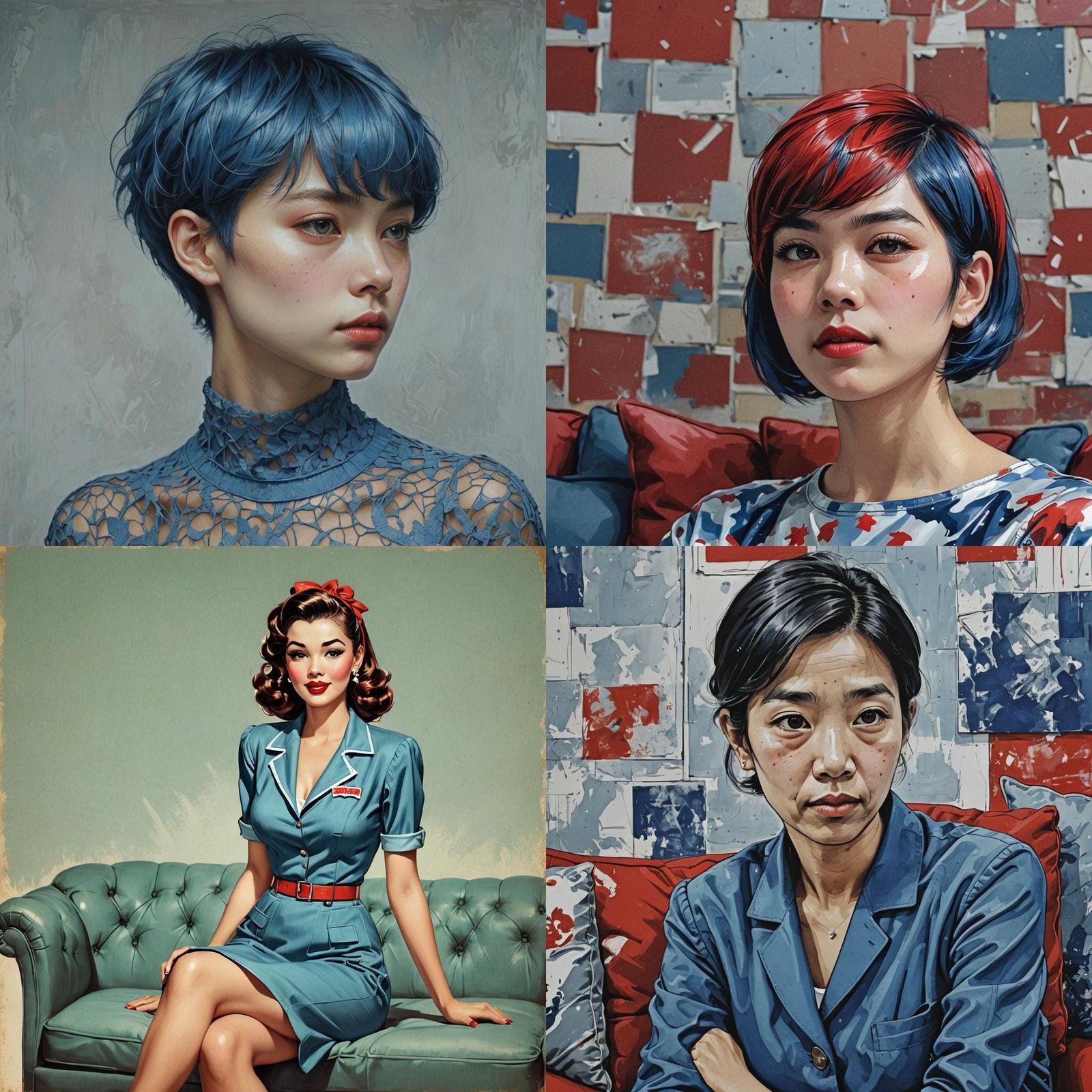 Erotic Dancers Leaping on Blue Sofa