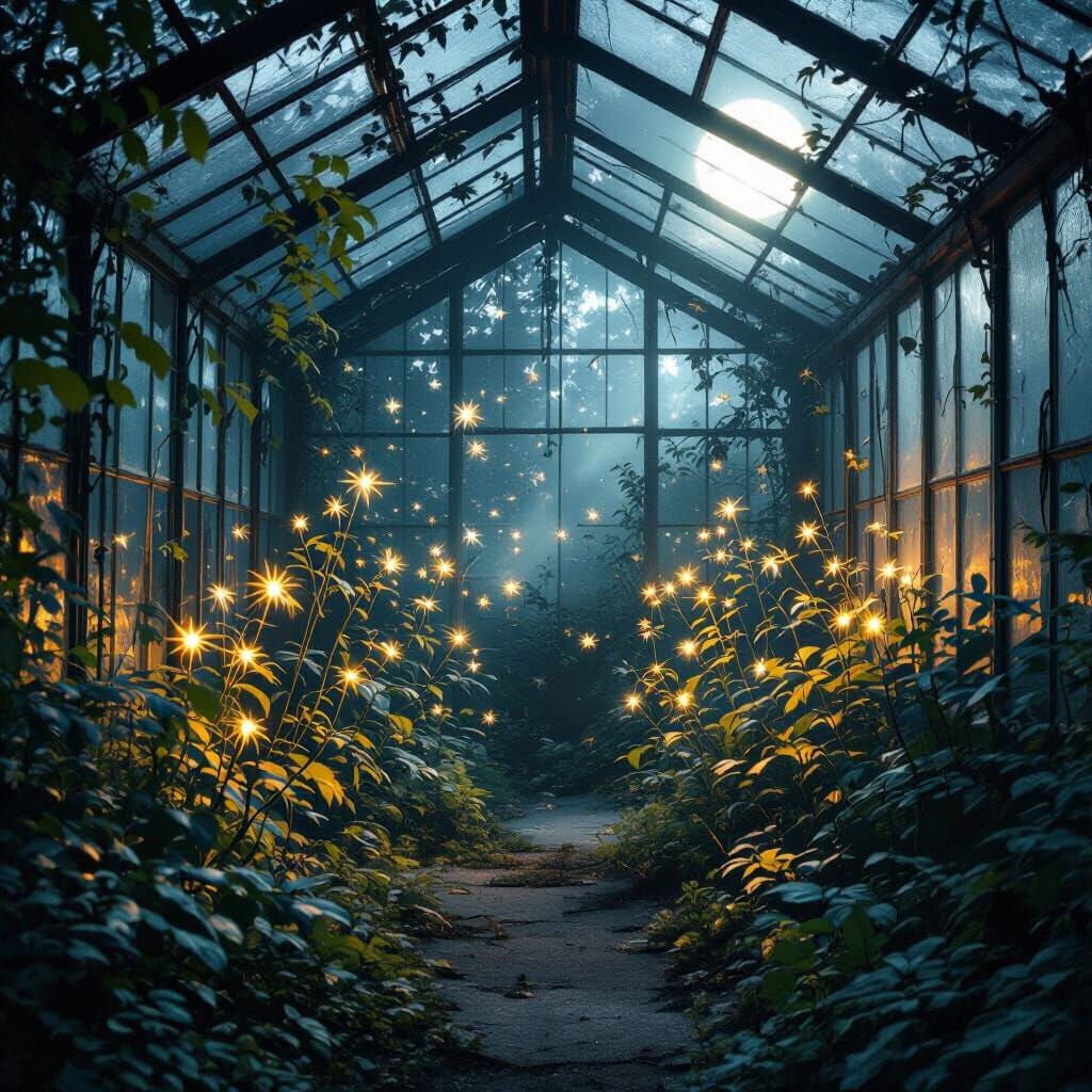 Mysterious Luminous Greenhouse at Twilight