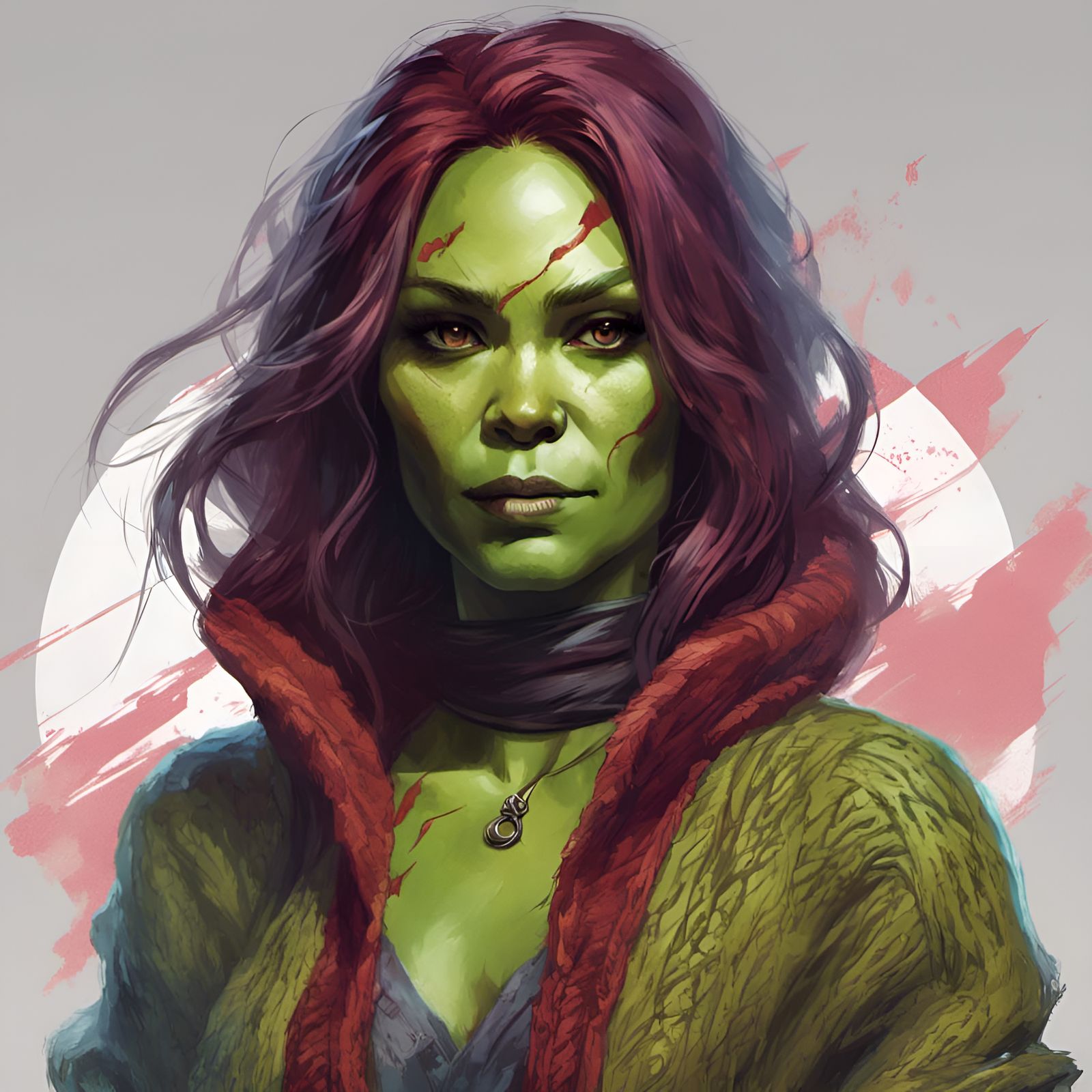 Gamora Portrait in Cardigan, Digital Illustration