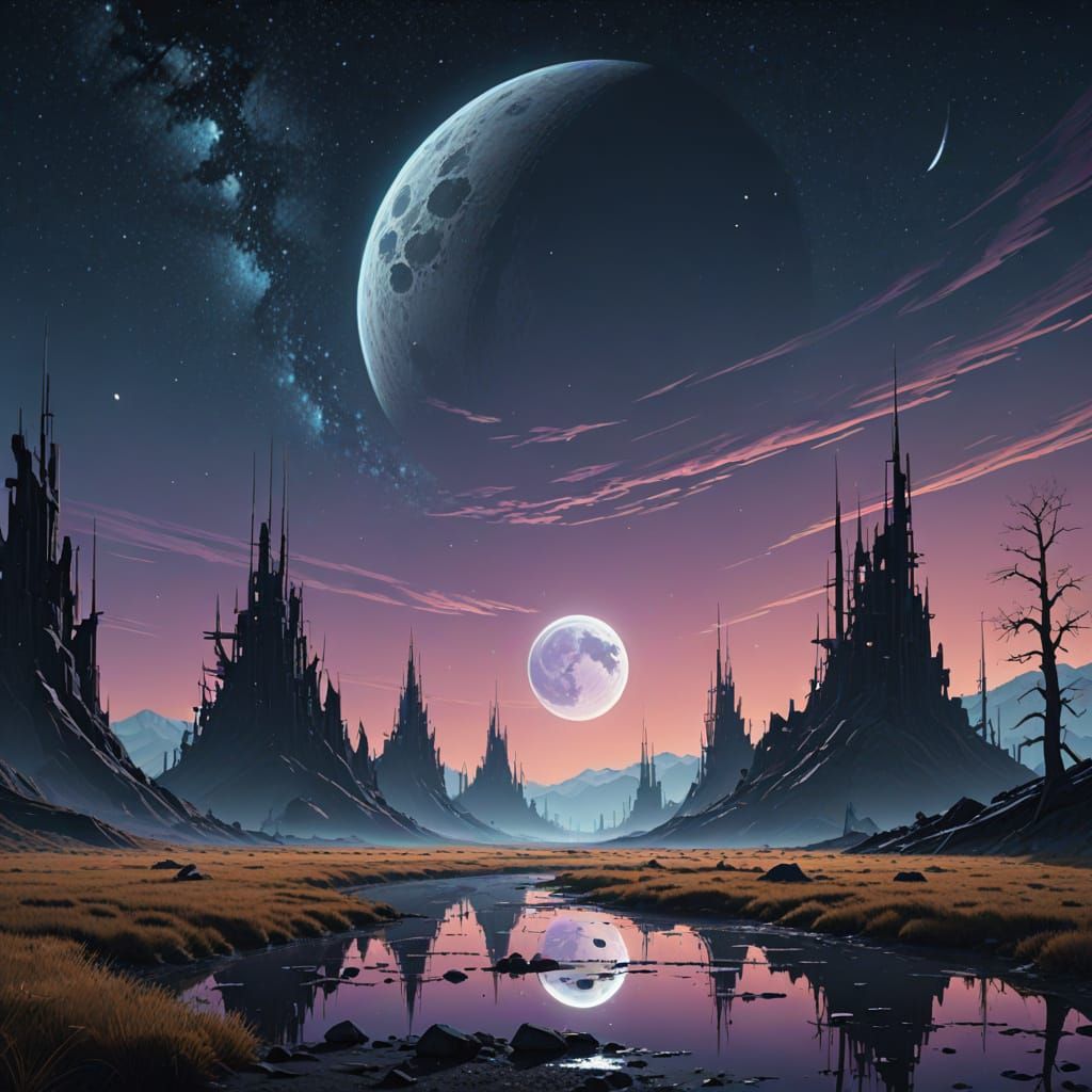 Ethereal Moonlit Landscape of Glittering Sequins