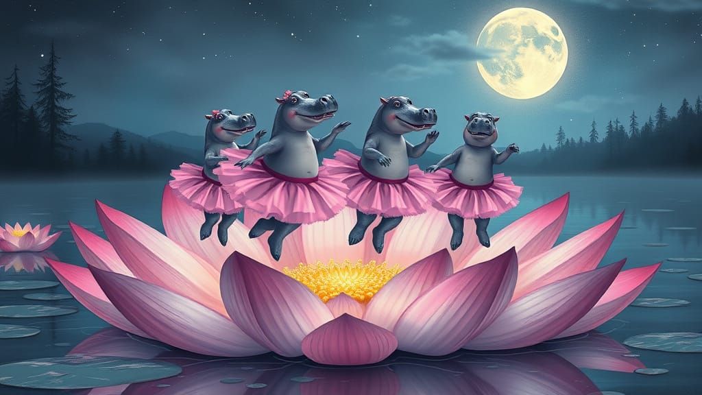 hippos on a lotus flower
